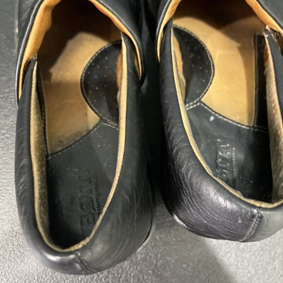 BORN Black Leather Wedge Mule Clogs Women's Slip On Comfort Shoes Sz 8 Nursing - Picture 6 of 10